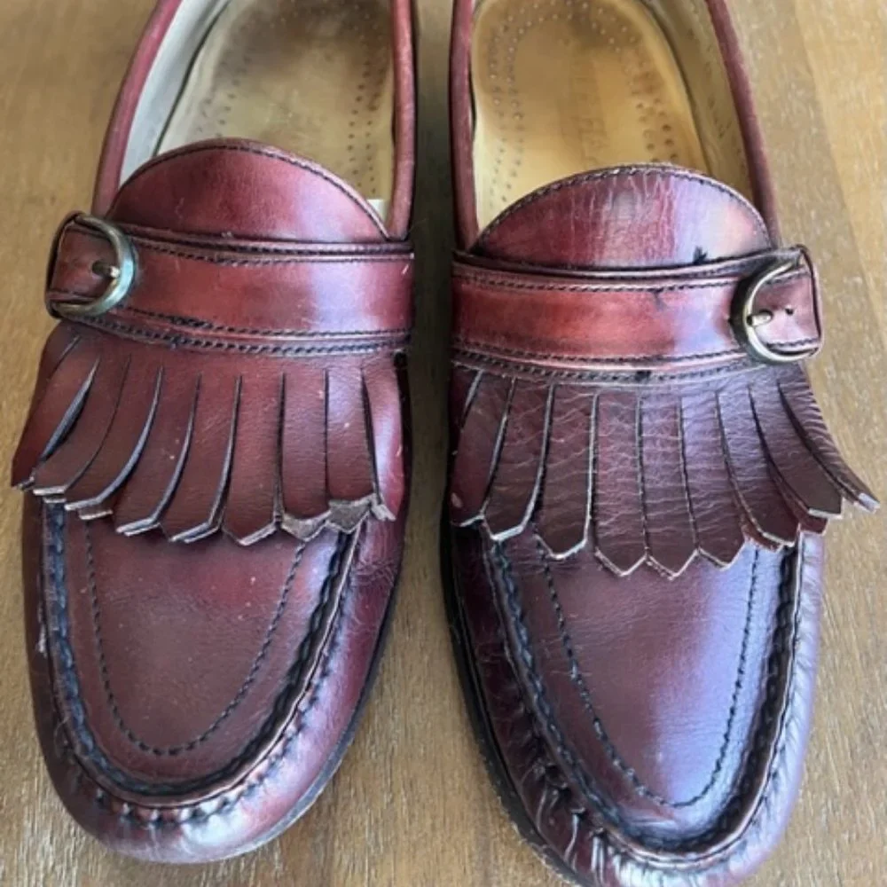 Cole Haan Brown Leather Kiltie Buckled Loafer Shoe Size‎ 8.5C Made In USA Red